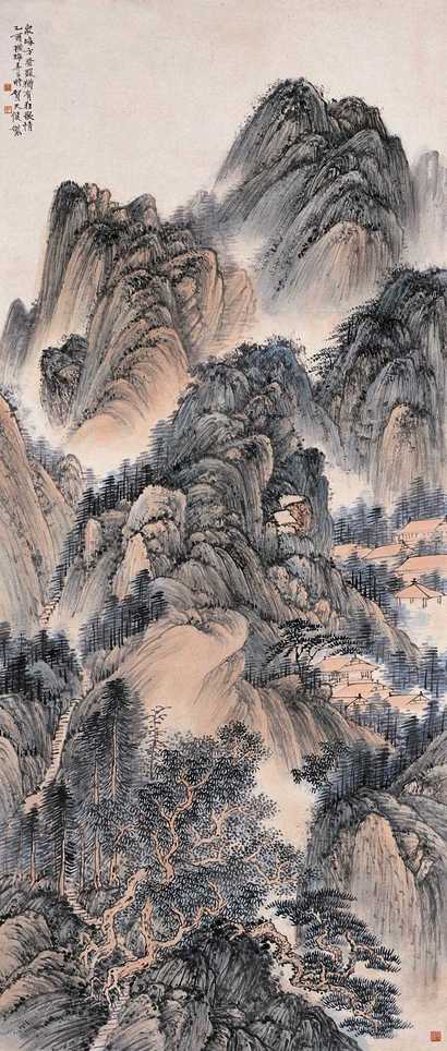 贺天健 1945年作 山水 立轴